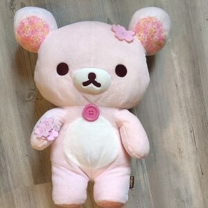 Floral Pink Plush Bear with Button Accent